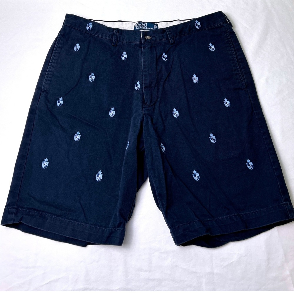 Polo Ralph Lauren Mens Crest Embroidered Cinch Back Chino Shorts Size 34 Blue
